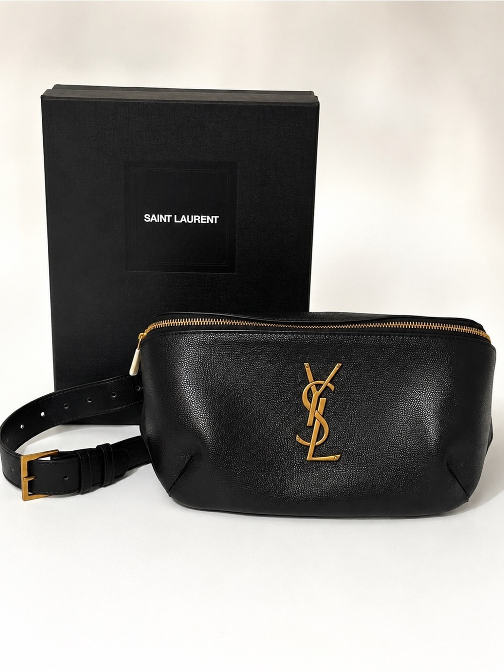 Leather Monogram Belt Bag with Gold Hardware